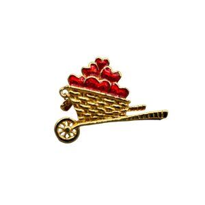 Avon Wagon Full of Hearts Lapel Pin Garden of Love Tack Pin Red Enamel Hearts